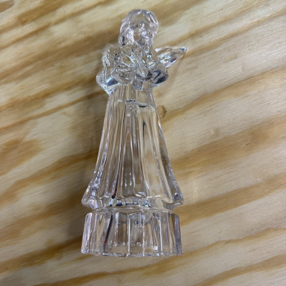 Heavy Glass Angel Holding Lamb Figurine Guardian Angel Religious